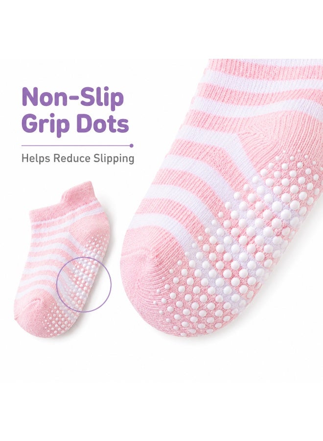 Tanyaz Kids Grip Socks, 6 Pairs Toddler Non Slip Ankle Socks, Soft Striped Low Cut Socks for Boys and Girls, M Size - Image 4