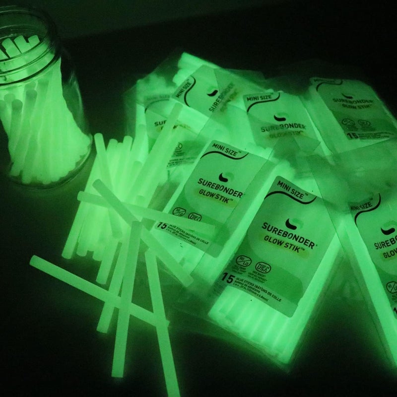 Surebonder GS-15 Glo Stik Mini Glue Sticks - 15 Count, 4" Length, Glow-in-the-Dark - Image 3