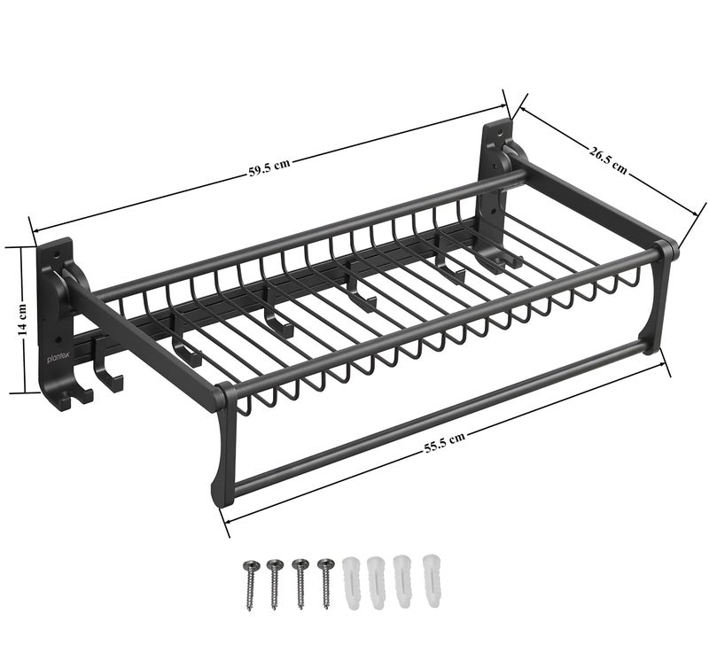 Plantex Aluminium Towel Rack/Towel Rod/Towel Hanger with Hooks/Bathroom Organizer/Bathroom Accessories (961,Black) - Image 5