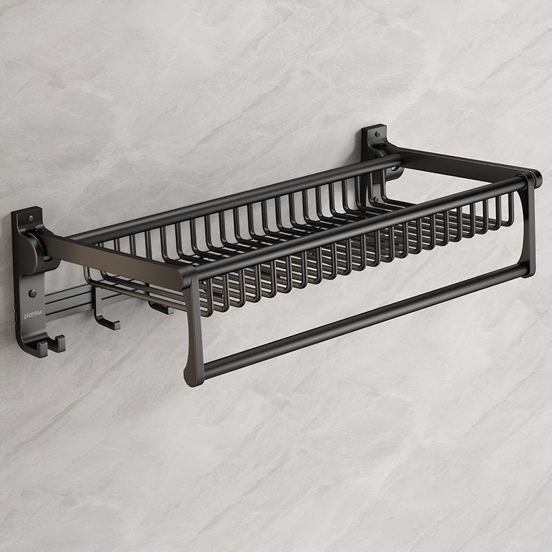 Plantex Aluminium Towel Rack/Towel Rod/Towel Hanger with Hooks/Bathroom Organizer/Bathroom Accessories (961,Black) - Image 2