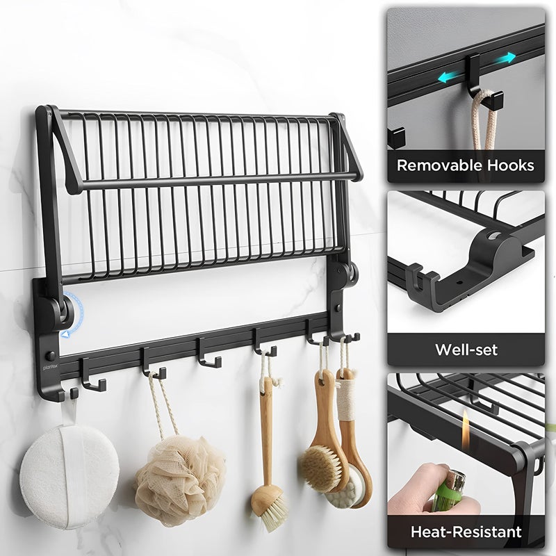 Plantex Aluminium Towel Rack/Towel Rod/Towel Hanger with Hooks/Bathroom Organizer/Bathroom Accessories (961,Black) - Image 4