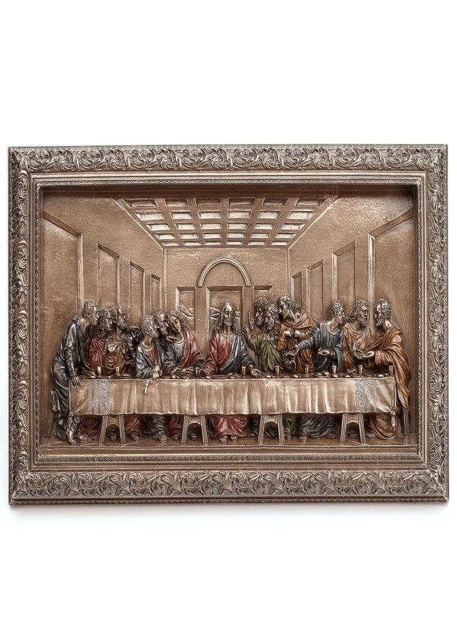 فيرونيز ديزاين لوحة جدارية من تصميم فيرونيز، مقاس 11 بوصة، تصور العشاء الأخير، مؤطرة، مصنوعة من الراتنج المصبوب على البارد، بلمسة نهائية برونزية. - Image 1