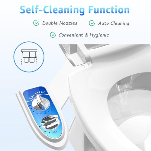 Aünsffer Bidet Attachment for Toilet, Non-Electric Fresh Cold Water, Toilet Bidet with Dual Nozzles Sprayer, Adjustable Water Pressure Control, 3 Modes Wash (Feminine/Bidet Wash + Self-Cleaning) - Image 4