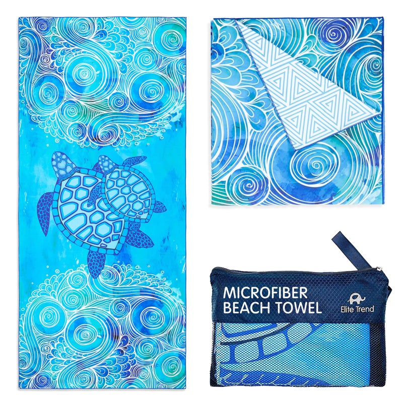 Elite Trend Microfiber Beach Towel for Adults with Bag Extra Large 78x35 inch Lightweight Sand Free Quick Dry Towel for Travel Swimming Yoga Camping Sea Turtle