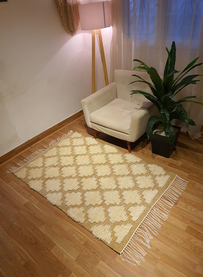 Kilim Studio Handmade Modernoff White and Mustard Kilim - Image 1