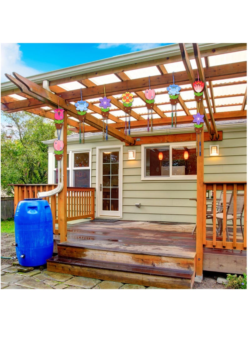 SOLARAE Wind Chime Craft Set, 12 Pack Flower Wind Chime Craft for Kids Make You Own Flower Wind Chimes Ornaments DIY Coloring Wooden Art and Craft for Spring Summer Art Activities Birthday Decorations - Image 5