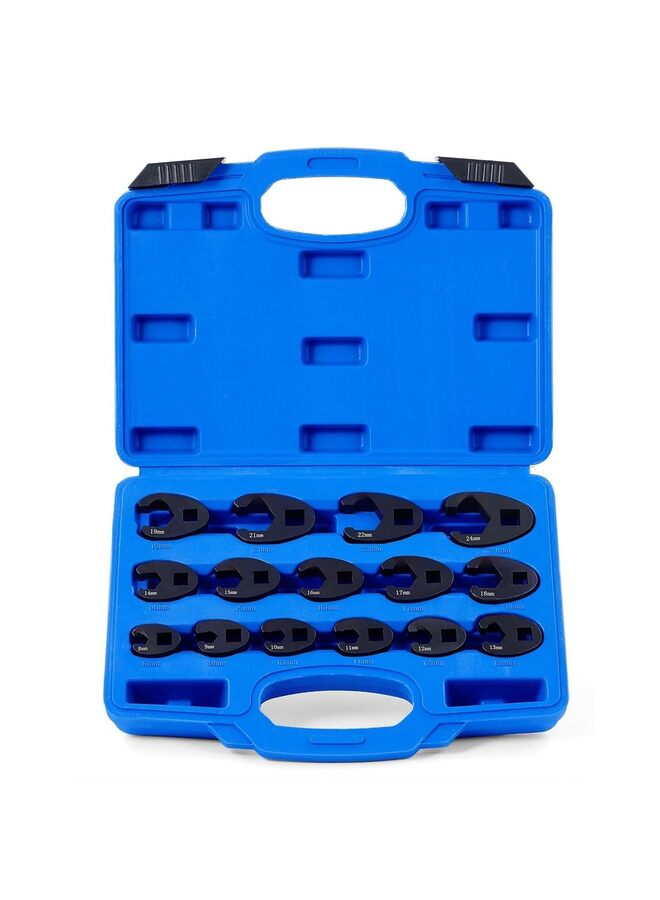 15pcs Wrench Set for 8 to 24 mm Flare Nuts,Flare Nut Tool Kit, 15 Piece Large & Small Metric Wrench Set for 3/8" and 1/2" Drives Ratchets Extenders for Nut Removal  - Image 1