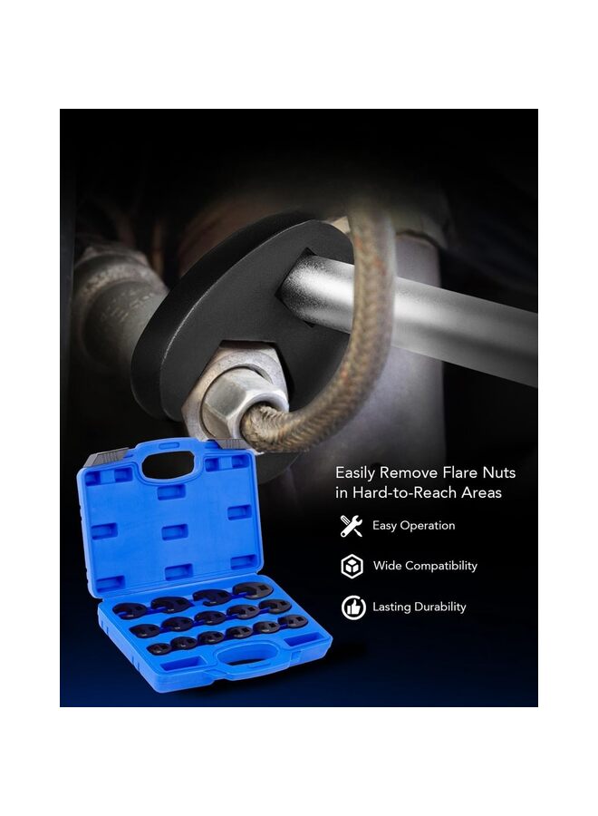 15pcs Wrench Set for 8 to 24 mm Flare Nuts,Flare Nut Tool Kit, 15 Piece Large & Small Metric Wrench Set for 3/8" and 1/2" Drives Ratchets Extenders for Nut Removal  - Image 2