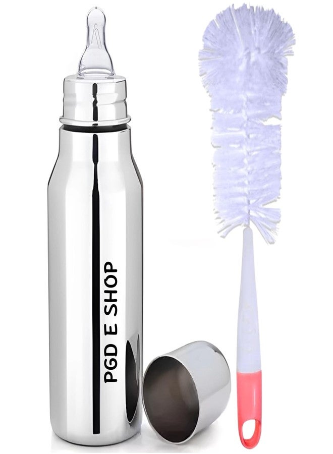 PGD Premium Stainless Steel Baby Feeding Bottle for Kids Milk/Water Feeding with Hook Handle Cleaning Brush (Deluxe 350ml with Hook Handle Brush)