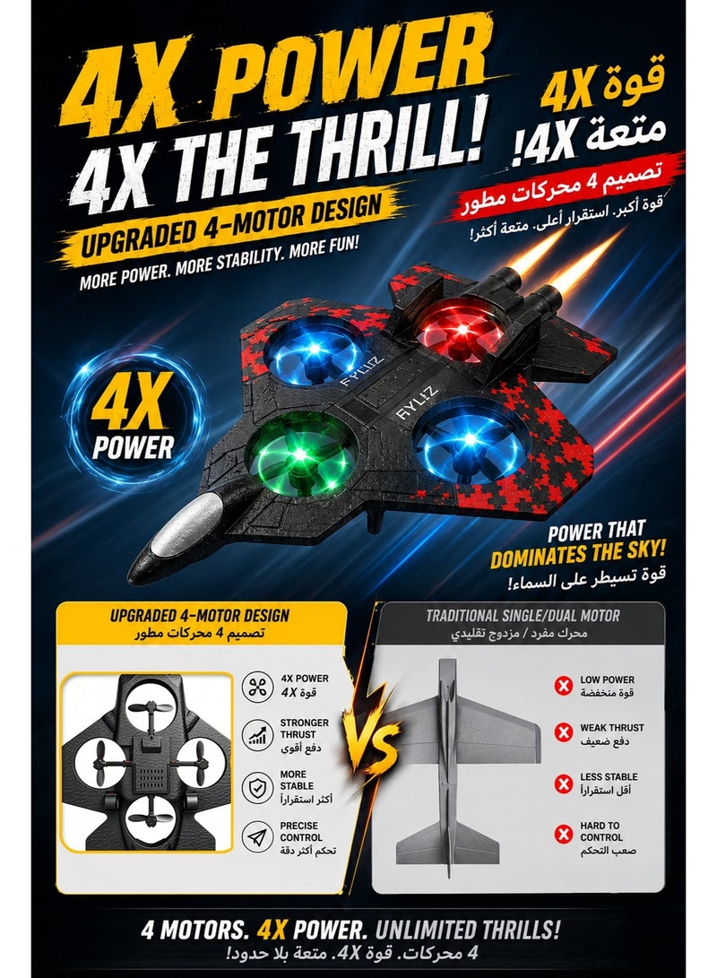 Fyliz RC Plane Remote Control Airplane Fighter Jet Quadcopter Helicopter Aircraft Toy with LED Lights Auto Hover 3D Flip 2.4GHz for Kids Beginners ﻿ - Image 2