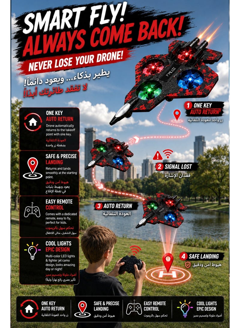 Fyliz RC Plane Remote Control Airplane Fighter Jet Quadcopter Helicopter Aircraft Toy with LED Lights Auto Hover 3D Flip 2.4GHz for Kids Beginners ﻿ - Image 5