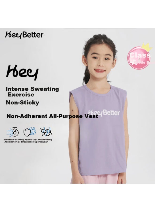 Heybetter Kids Non-stick All-purpose Vest Quick-dry Breathable Deodorant Antibacterial Cooling Star Purple 140 - Image 1