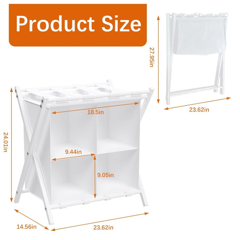 Huhote Luggage Rack for Guest Room, Set of 2, Folding Suitcase Stand with Fabric Storage Shelf, Luggage Holder, Steel Foldable Luggage Stand for Guest Room, Bedroom, Hotel, White - Image 2