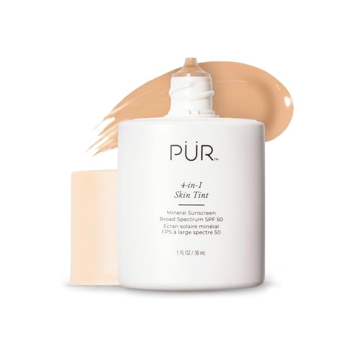 PÜR MINERALS Tinted Sunscreen for Face, 4-in-1 Skin Tint - Broad Spectrum Mineral Sunscreen, SPF 50 - Tinted Facial Moisturizer, Primer & Foundation for Sun Protection - Lightweight, Buildable