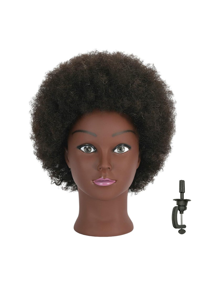 QACIEH Afro Kinky Curly 100 Real Human Hair Mannequin Head with Stand for Hairdresser Practice Cosmetology Manikin Doll Training Head Braiding Styling Coloring Bleaching Dyeing Cutting Updos Display 