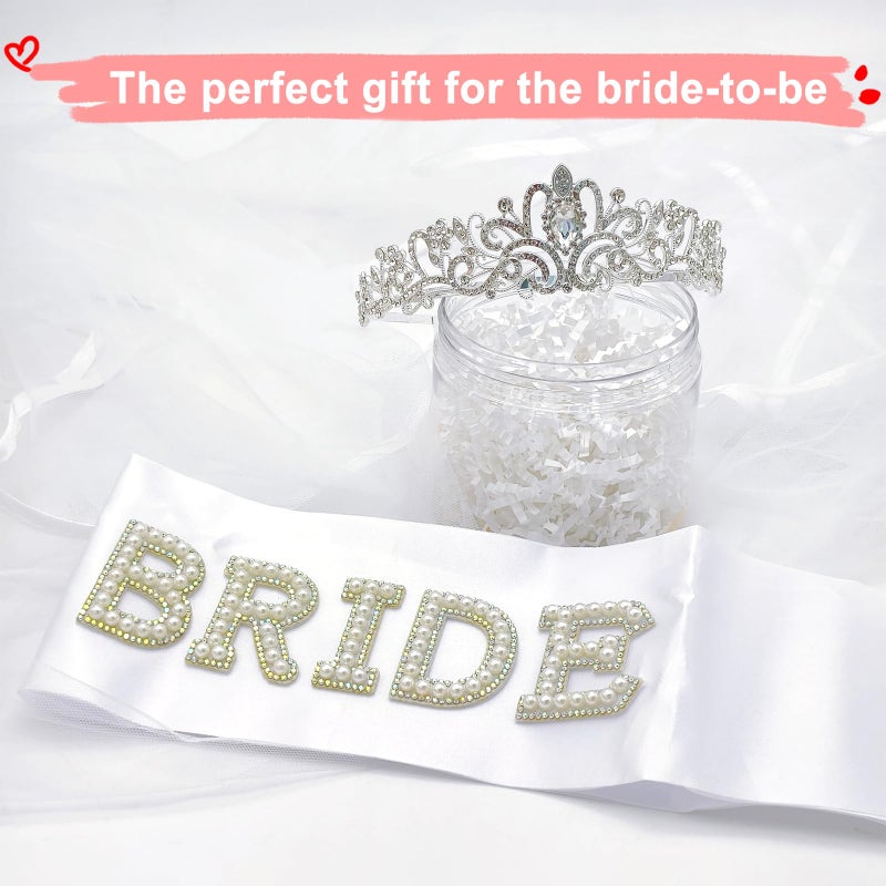 Scartink 3Pcs Bachelorette Party Set-Wedding Tiara Crown, Veil with Comb & 'Bride' Sash - Bridal Decorations & Accessories Gift (silver) - Image 4