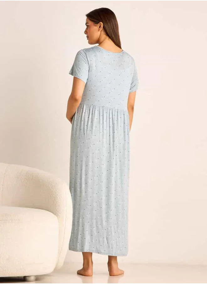 FAV Printed Maternity Sleepshirt with Short Sleeves