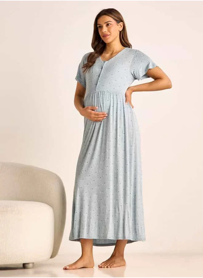 فاف Printed Maternity Sleepshirt with Short Sleeves