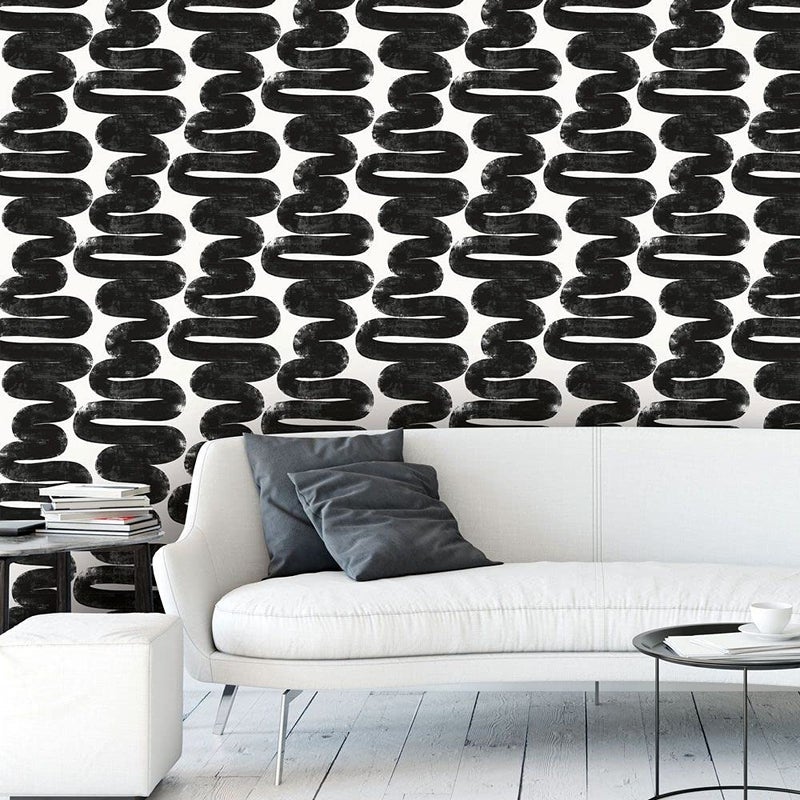 Tempaper x Bobby Berk White & Black Wiggle Room Removable Peel and Stick Wallpaper, 20.5 in X 16.5 ft, Made in The USA - Image 3