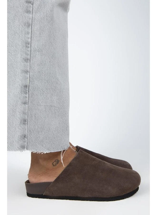 Ruzqahi Women's Leather Genuine Leather Flat Sabo Coffee Slippers.