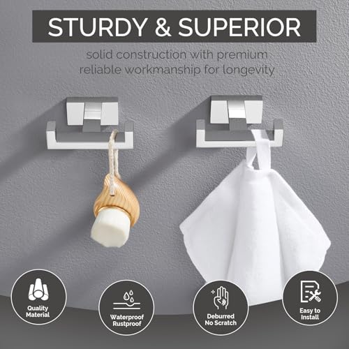 Angle Simple خطافات مناشف مزدوجة بسيطة بزاوية، خطافات جدارية من الفولاذ المقاوم للصدأ SUS 304 للحمام، كروم مصقول، عبوة 2 - Image 5
