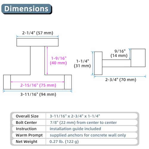 Angle Simple خطافات مناشف مزدوجة بسيطة بزاوية، خطافات جدارية من الفولاذ المقاوم للصدأ SUS 304 للحمام، كروم مصقول، عبوة 2 - Image 3