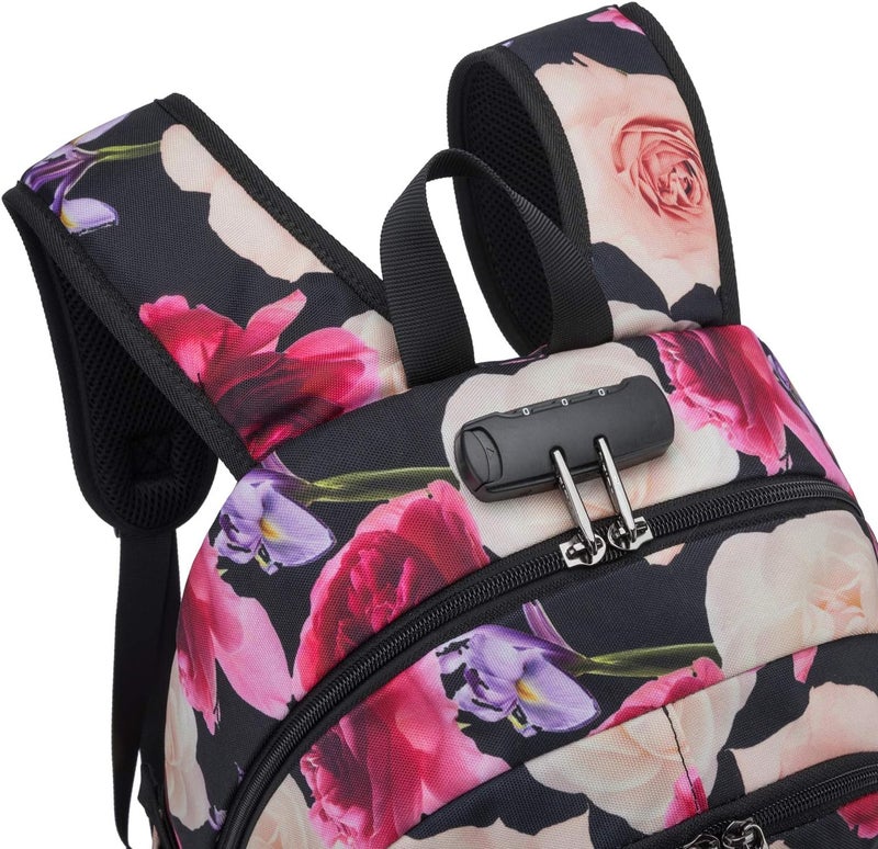 Tzowla Business Laptop Backpack Water Resistant Anti-Theft College Backpack with USB Charging Port and Lock 15.6 Inch Computer Backpacks for Women Girls, Casual Hiking Travel Daypack (Flower) - Image 4