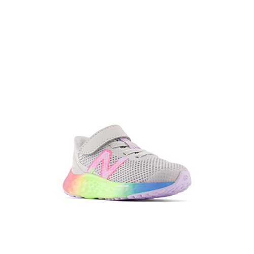 New Balance Girls Fresh Foam Arishi V4 Hook and Loop Running Shoe, Light Aluminum/Cyber Lilac/Neon Pink, 2.5 Little Kid - Image 3