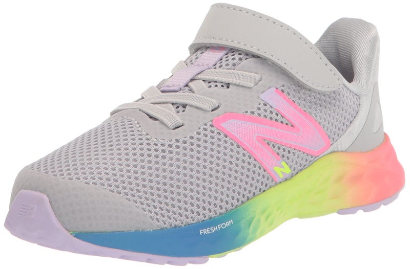 New Balance Girls Fresh Foam Arishi V4 Hook and Loop Running Shoe, Light Aluminum/Cyber Lilac/Neon Pink, 2.5 Little Kid - Image 1
