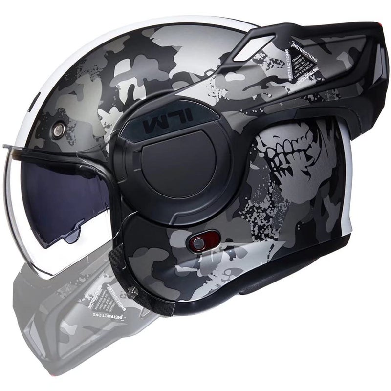 ILM Vintage Full Face Modular Motorcycle Helmet for Adults Men ATV UTV Snowmobile with 180° Reversible Chin Guard DOT Model-B707(Camouflage, M) - Image 2