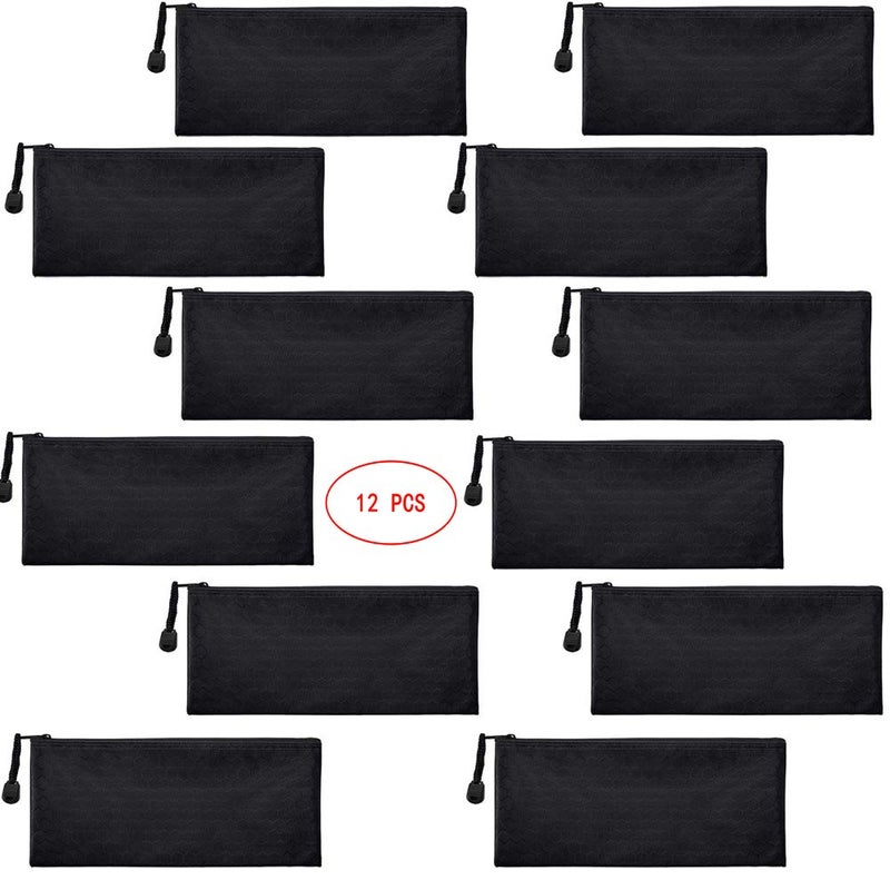 SRainbowPP 12 Pieces Black Zipper Waterproof Bag Pencil Pouch for Cosmetic Makeup Bills Office Supplies Travel Accessories and Daily Household Supplies