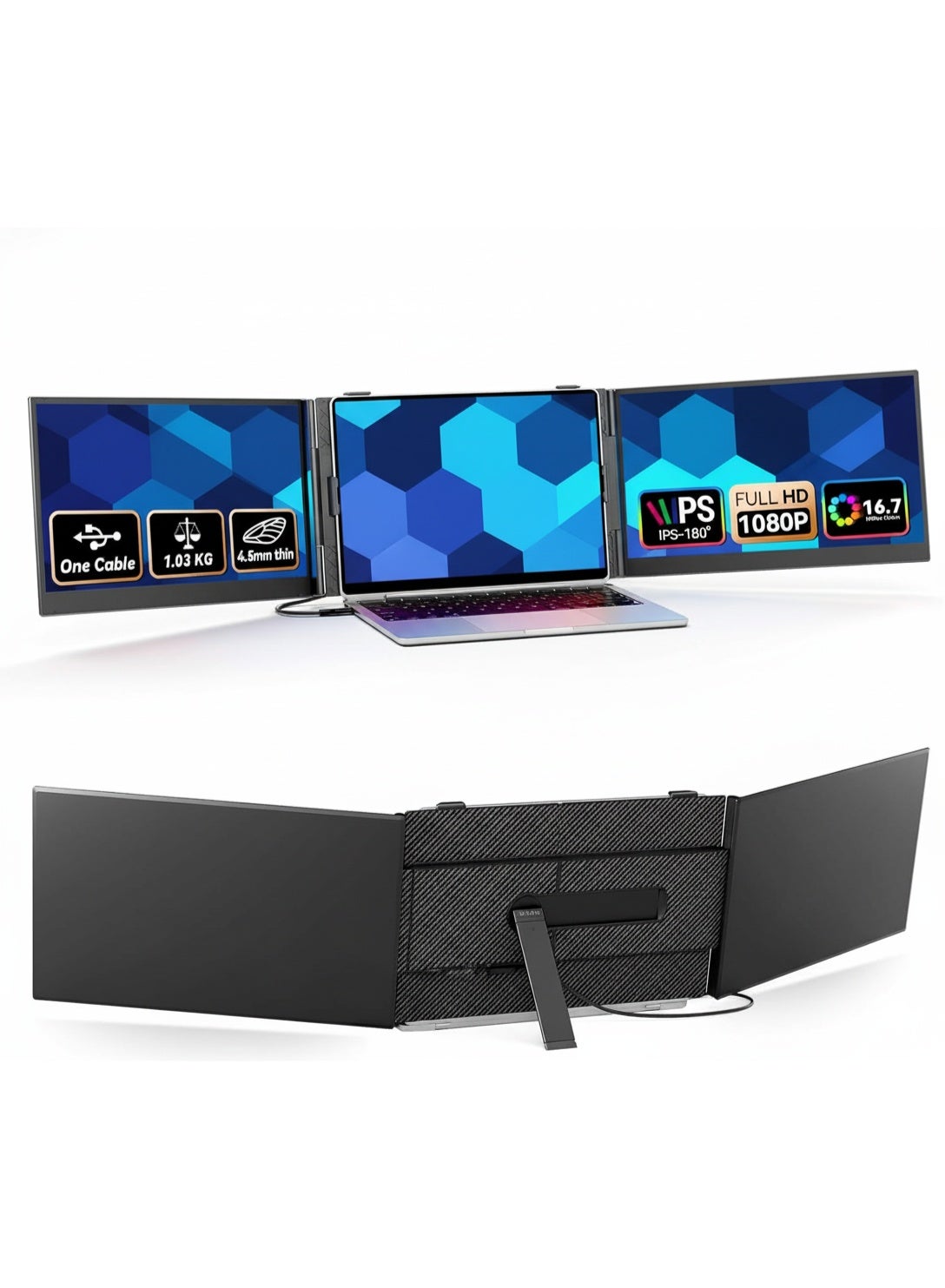 Triple Laptop Screen Extender 14-inch IPS Ultra-Slim Portable Monitor, FHD 1080P Triple Display, One-Cable Setup with Driver, Travel Monitor for Windows Mac ChromeOS Linux