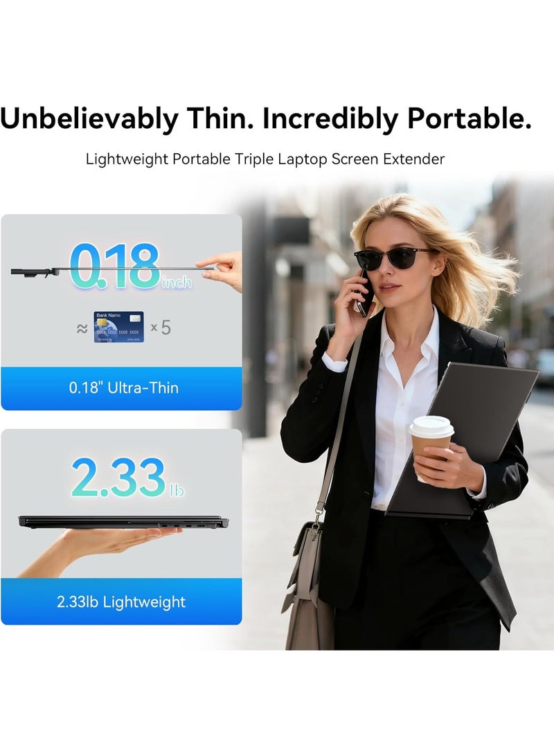 Triple Laptop Screen Extender 14-inch IPS Ultra-Slim Portable Monitor, FHD 1080P Triple Display, One-Cable Setup with Driver, Travel Monitor for Windows Mac ChromeOS Linux - Image 3