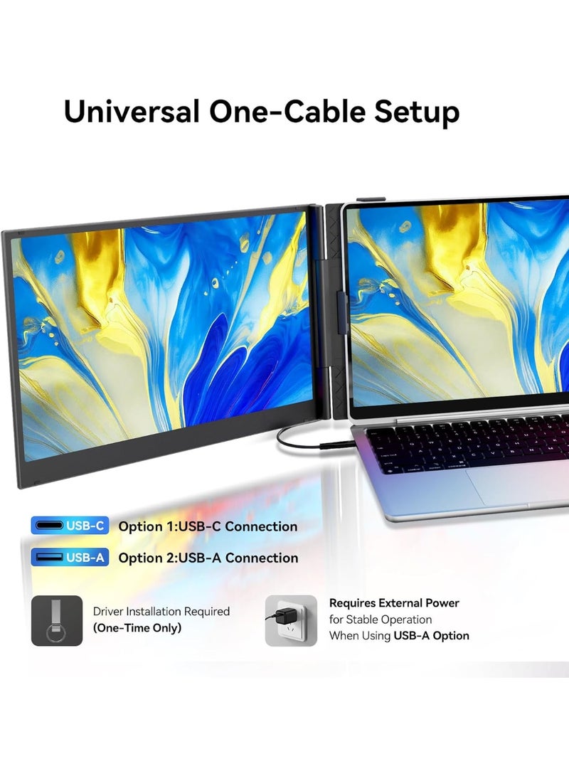 Triple Laptop Screen Extender 14-inch IPS Ultra-Slim Portable Monitor, FHD 1080P Triple Display, One-Cable Setup with Driver, Travel Monitor for Windows Mac ChromeOS Linux - Image 4