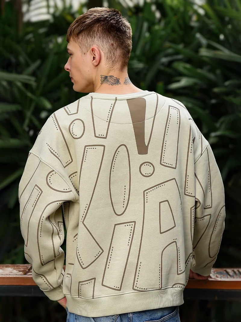 Maniac  Maniac Mens All Over Printed Round Neck Full Sleeve Biscuit & Brown Fleece Sweatshirt for Men | Best Price UAE
