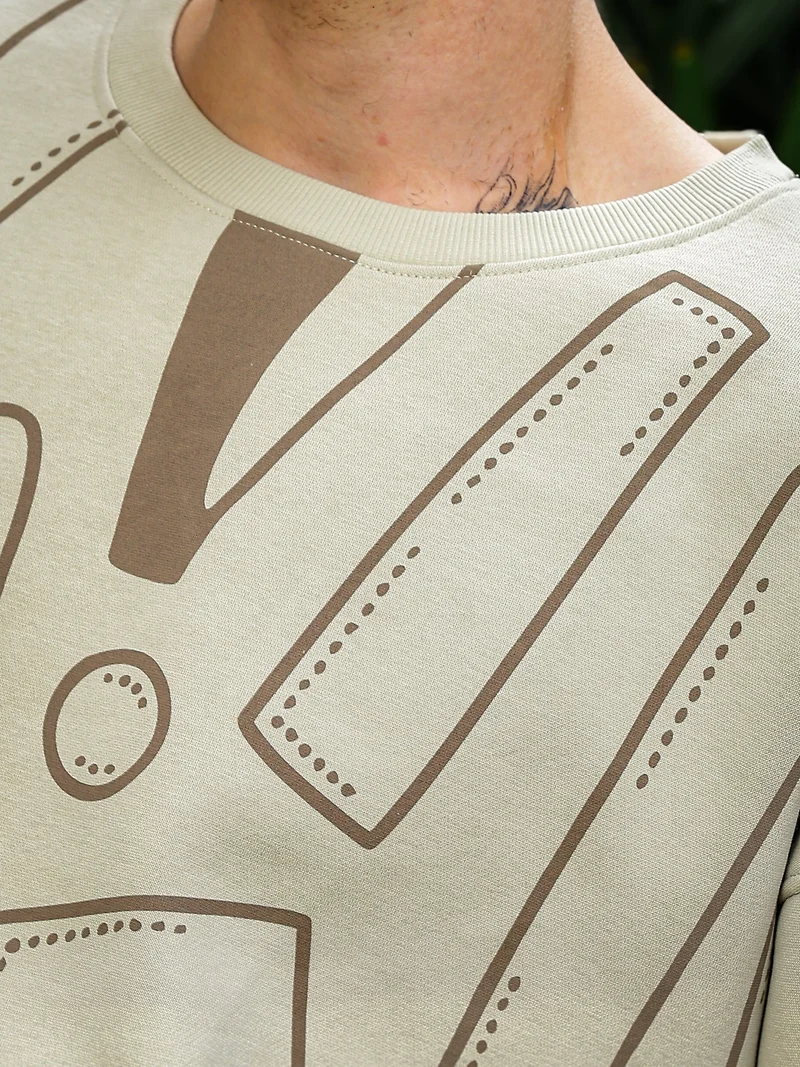 Maniac  Maniac Mens All Over Printed Round Neck Full Sleeve Biscuit & Brown Fleece Sweatshirt for Men | Best Price UAE