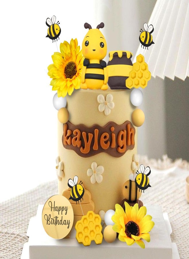 DRWATE 17 PCS Bee Cake Topper Happy bee day Cake Topper Honeycomb Sunflower Cake Decoration for Honeycomb Theme Birthday Party Supplies - Image 3
