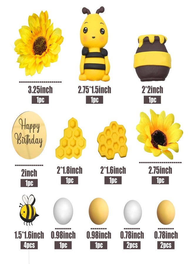 DRWATE 17 PCS Bee Cake Topper Happy bee day Cake Topper Honeycomb Sunflower Cake Decoration for Honeycomb Theme Birthday Party Supplies - Image 2