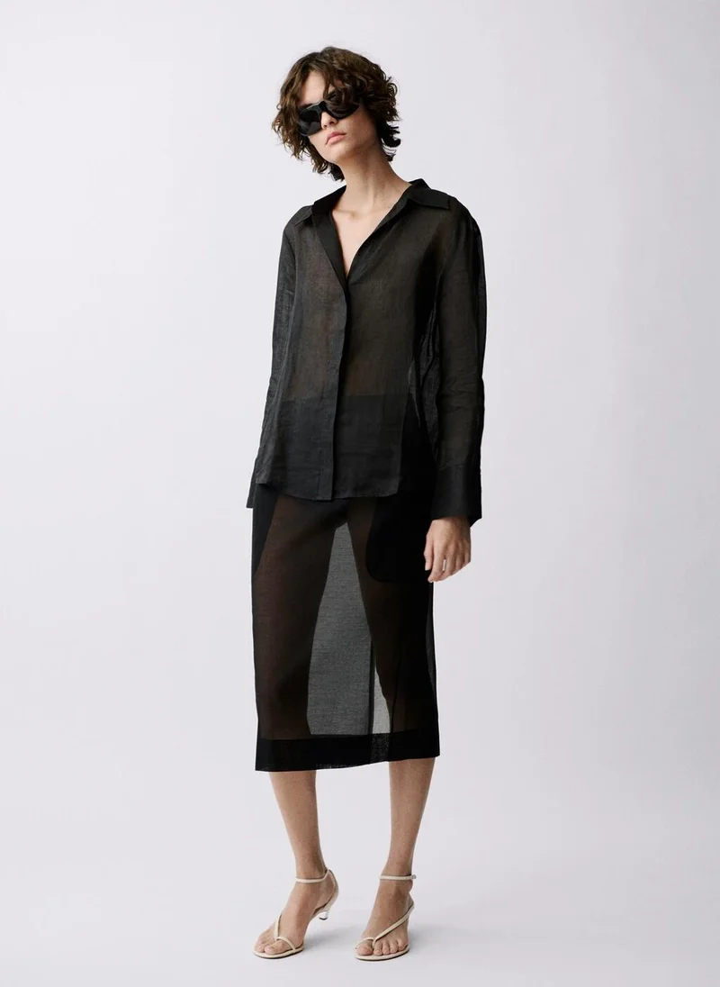 MANGO Ramie Shirt With Hidden Buttons
