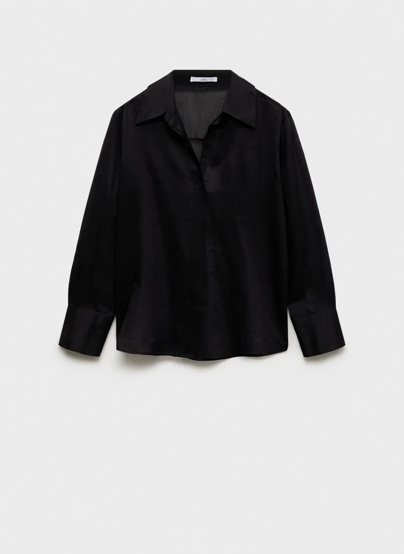 MANGO Ramie Shirt With Hidden Buttons