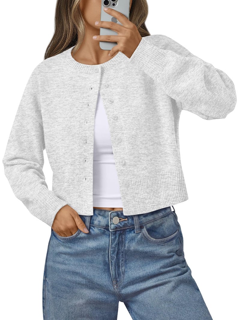 LILLUSORY Womens Cropped Cardigan Sweaters Lightweight Crop Knit Y2k Outfits Fashion Button Up Clothes Grey S - Image 1