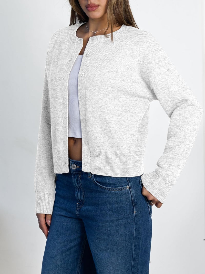 LILLUSORY Womens Cropped Cardigan Sweaters Lightweight Crop Knit Y2k Outfits Fashion Button Up Clothes Grey S - Image 3
