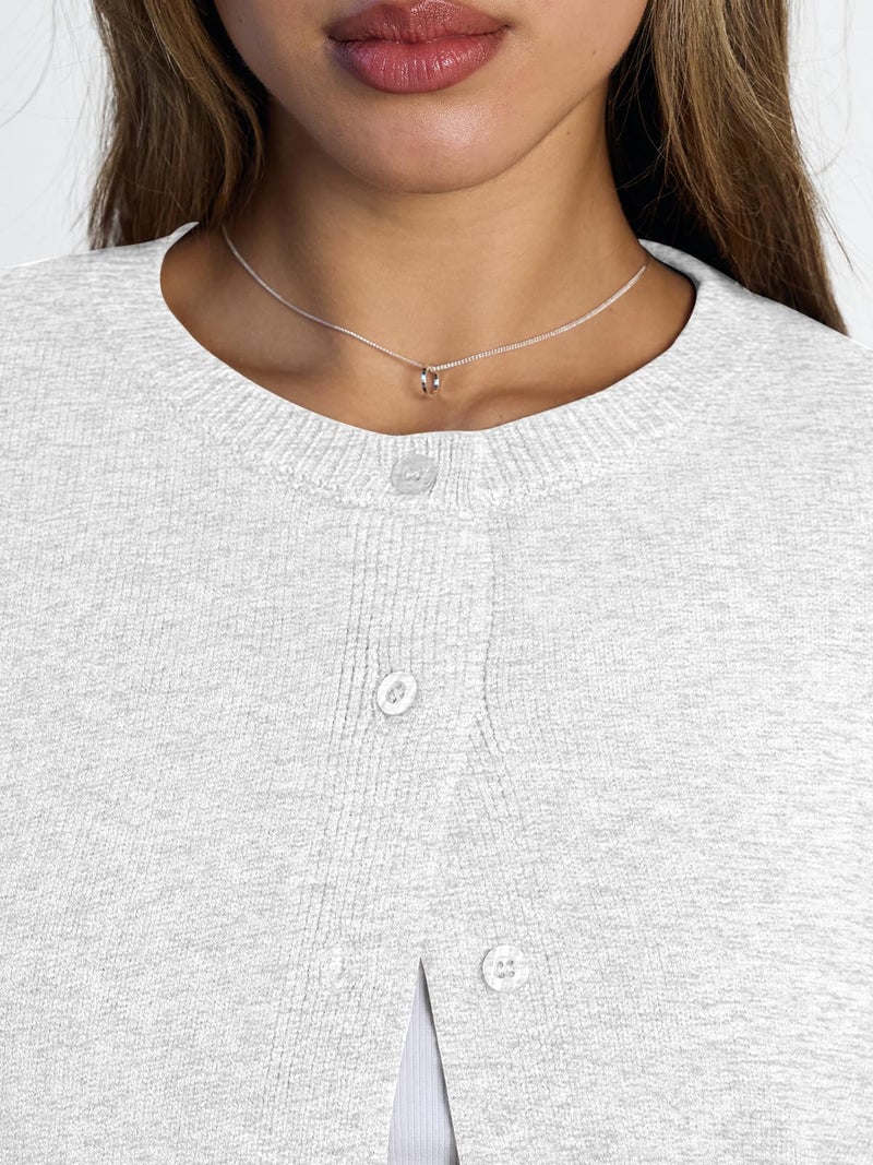 LILLUSORY Womens Cropped Cardigan Sweaters Lightweight Crop Knit Y2k Outfits Fashion Button Up Clothes Grey S - Image 5