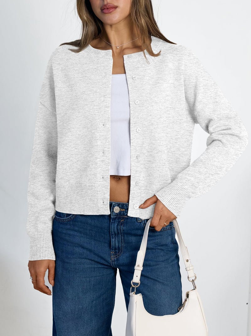 LILLUSORY Womens Cropped Cardigan Sweaters Lightweight Crop Knit Y2k Outfits Fashion Button Up Clothes Grey S - Image 2