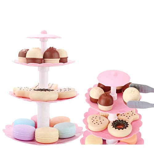 FRECI Food Pretend Play Toy Set Sweet Treats 3-Tier Colorful Cookies Desserts Tower for Kids - Image 2