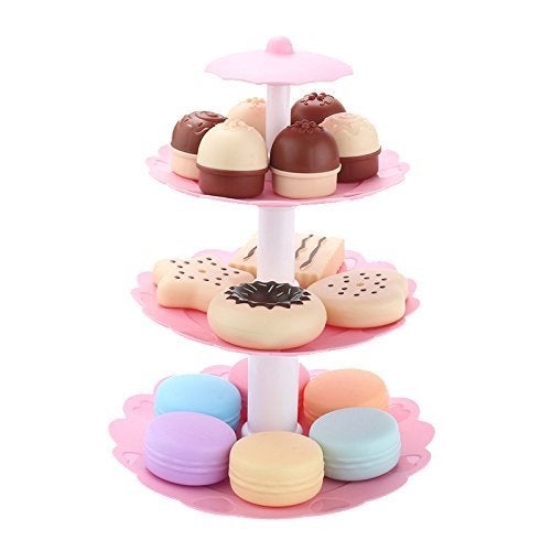 FRECI Food Pretend Play Toy Set Sweet Treats 3-Tier Colorful Cookies Desserts Tower for Kids - Image 3