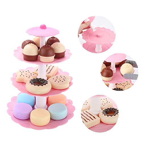 FRECI Food Pretend Play Toy Set Sweet Treats 3-Tier Colorful Cookies Desserts Tower for Kids - Image 4