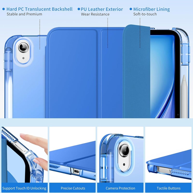 MoKo for iPad Air 11 inch Case (M4/M3/M2) 2026/2025/2024, iPad Air 5th/4th Gen 10.9 inch Case 2022/2020 with Pencil Holder, Slim Light Trifold Cover with Hard PC Translucent Back Shell, Cobalt Blue - Image 3