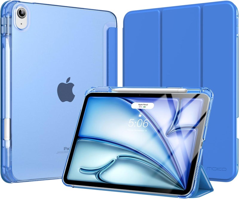 MoKo for iPad Air 11 inch Case (M4/M3/M2) 2026/2025/2024, iPad Air 5th/4th Gen 10.9 inch Case 2022/2020 with Pencil Holder, Slim Light Trifold Cover with Hard PC Translucent Back Shell, Cobalt Blue - Image 1