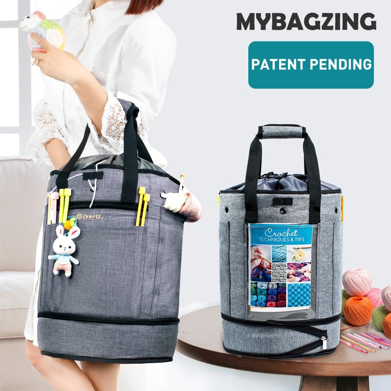 MYBAGZING Expandable Crochet Bag-Knitting Bag Yarn Storage Organizer - Yarn Bag and Crochet Tote, Yarn Holder for Crocheting, Crochet Accessories, Suppliers, Needles with Zipper Closure-Ideal Gift - Image 5